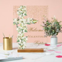 White Lly Floral Gold Cross Taufe Willkommen
