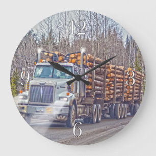 White Logging Truck Lumber Mill Delivery Art Große Wanduhr