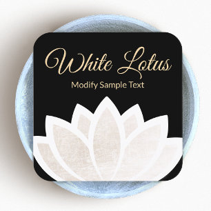 White Lotus Blume Black Square Visitenkarte
