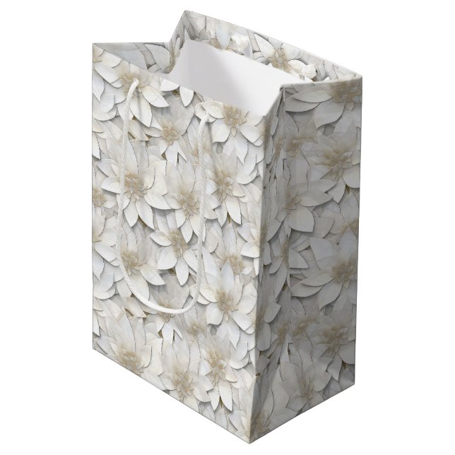 White Lotus Blume Mittlere Geschenktüte (Vorderseite Schrägansicht)