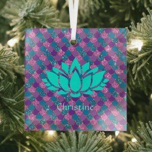 White Lotus Blume über mehrfarbige Meerjungenskal Ornament Aus Glas
