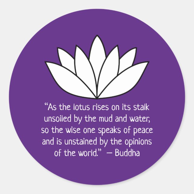 White Lotus Blume und Buddha Zitat Runder Aufkleber (Vorderseite)