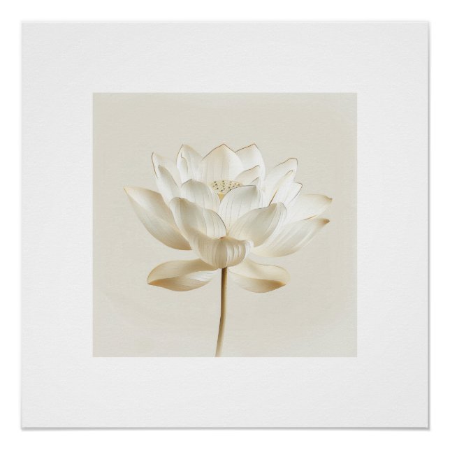 White Lotus Flower Wall Art – Minimal Zen Beige Bo Poster (Vorderseite)