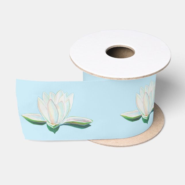 White Lotus Illustration Light Blue Satinband (Spule)