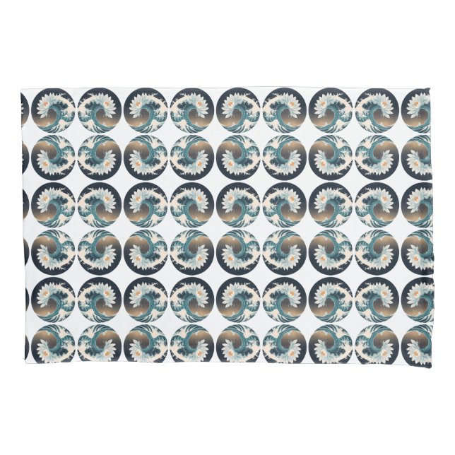 White Lotus & Ocean Wave - Eleganz in Motion Kissenbezug (Vorderseite)