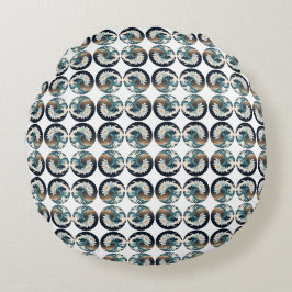 White Lotus & Ocean Wave - Eleganz in Motion Rundes Kissen