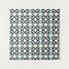 White Lotus & Ocean Wave - Eleganz in Motion Wandteppich