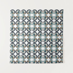 White Lotus & Ocean Wave - Eleganz in Motion Wandteppich