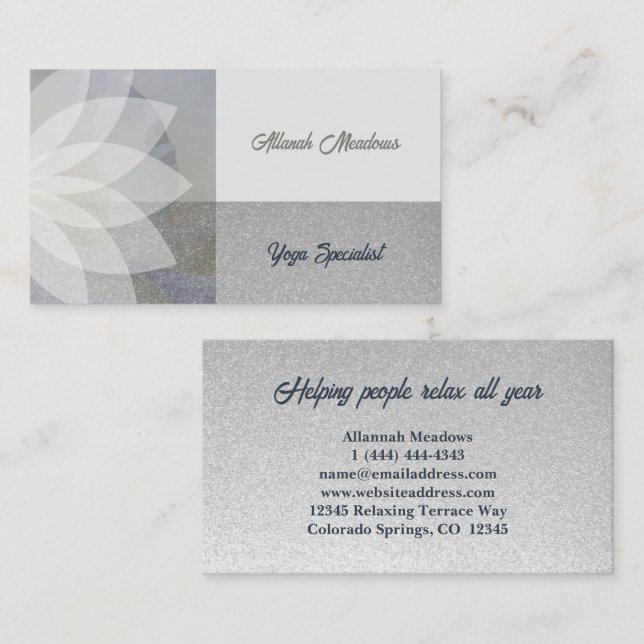 White Lotus Yoga Meditation Business Card Beruhigu Visitenkarte (Vorne/Hinten)