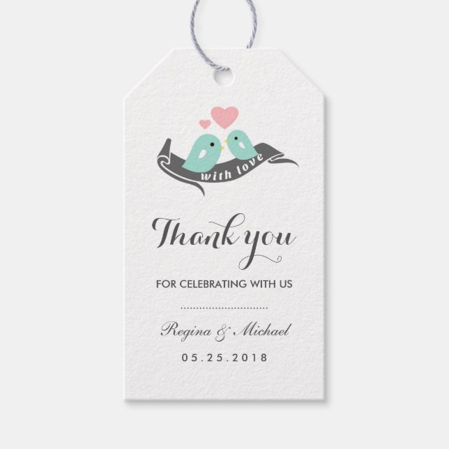 White Lovebirds mit Small Heart Wedding Geschenk T Geschenkanhänger (Vorderseite)