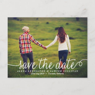 White Lovely Calligraphy Foto Save the Date Ankündigungspostkarte