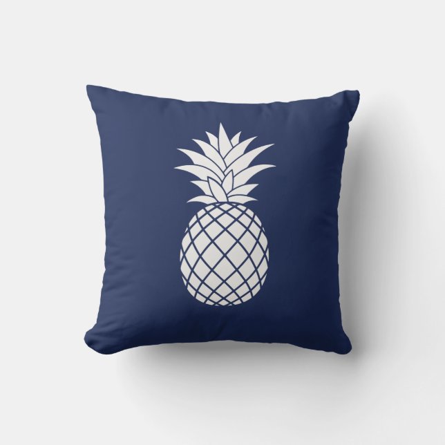 White Luxe Ananas auf Navy Blue Kissen (Vorderseite)