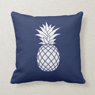 White Luxe Ananas auf Navy Blue Kissen