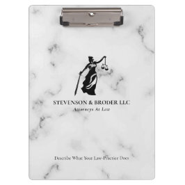 White Luxury Marmortextur Lady Justice Logo Klemmbrett