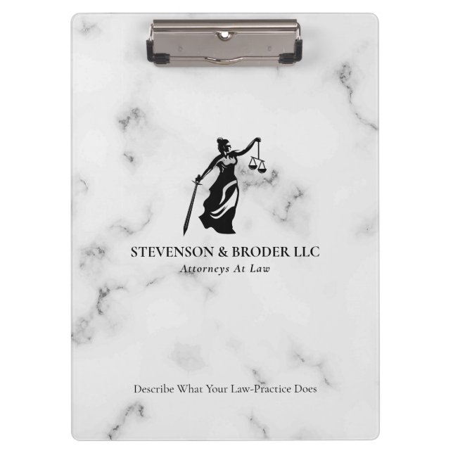 White Luxury Marmortextur Lady Justice Logo Klemmbrett (Vorderseite)