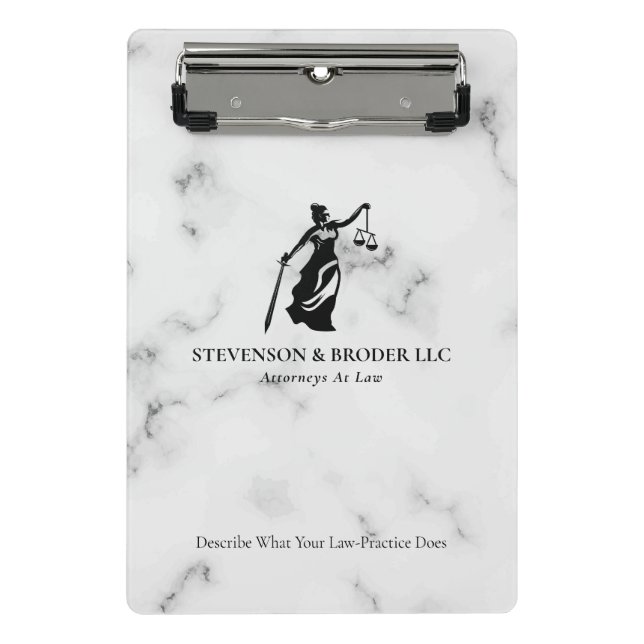 White Luxury Marmortextur Lady Justice Logo Mini Klemmbrett (Vorderseite)