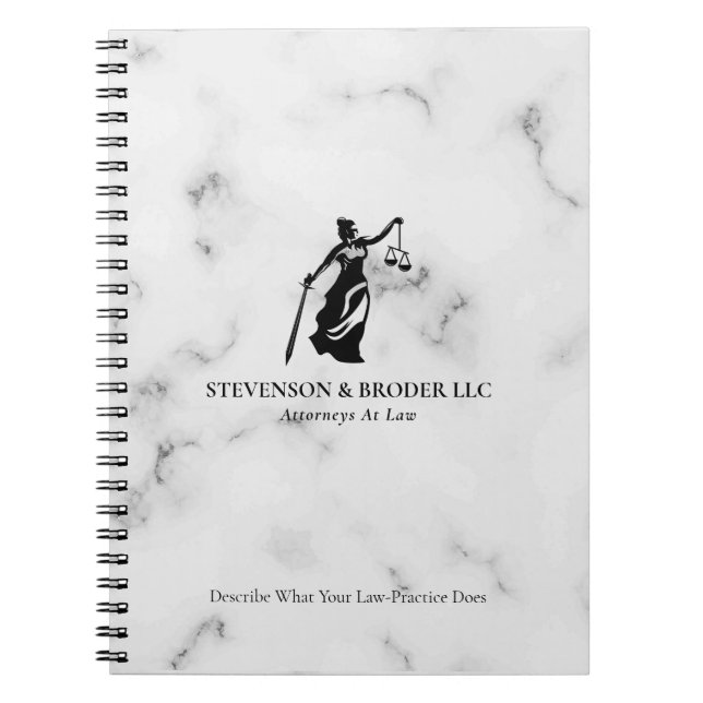 White Luxury Marmortextur Lady Justice Logo Notizblock (Vorderseite)