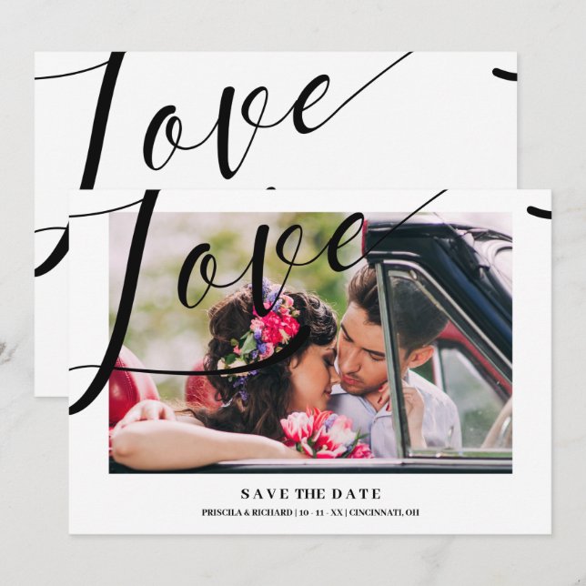 White Luxury Minimalist Love Quote Photo Save The Date (Vorne/Hinten)