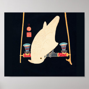 White Macaw Vintag Bird Japanischer Holzblock Prin Poster