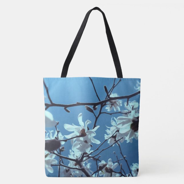 White Magnolia Bloom Blue Sky Tasche (Vorderseite)