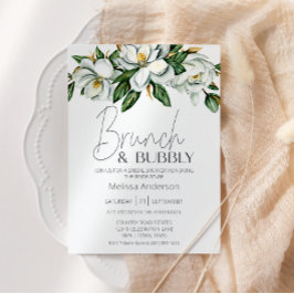 White Magnolia Floral Rustic Bridal Brunch Einladung
