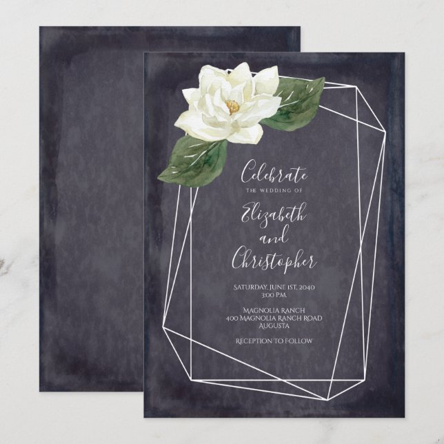 White Magnolia Floral Wedding Einladung (Vorne/Hinten)