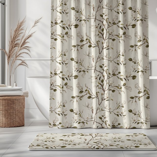 White Magnolia Grove on Cream Elegant Floral  Duschvorhang (Von Creator hochgeladen)