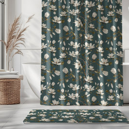 White Magnolia Grove on Viridian Elegant Floral Duschvorhang