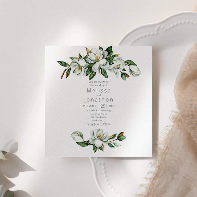 White Magnolia Rustic Floral Wedding Einladung (Von Creator hochgeladen)