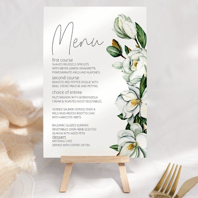 White Magnolia Rustic Floral Wedding Menükarte (Von Creator hochgeladen)