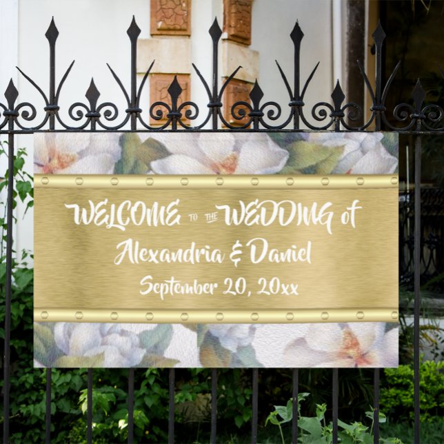 White Magnolia Watercolor All-Occasion Gold Banner (Von Creator hochgeladen)