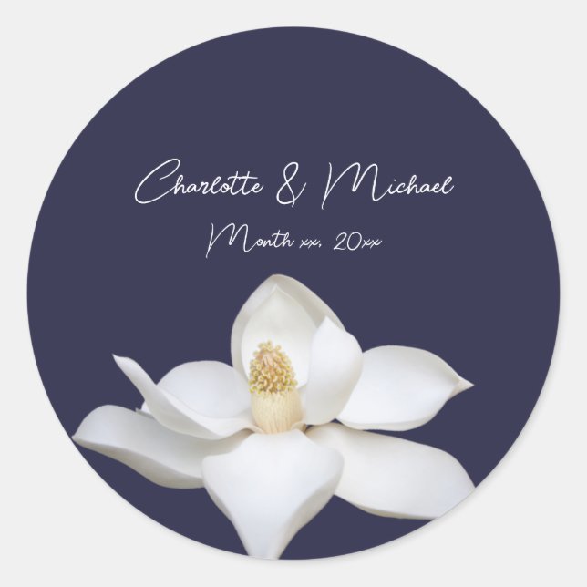 White Magnolia zur Hochzeit der Marine Runder Aufkleber (Vorderseite)