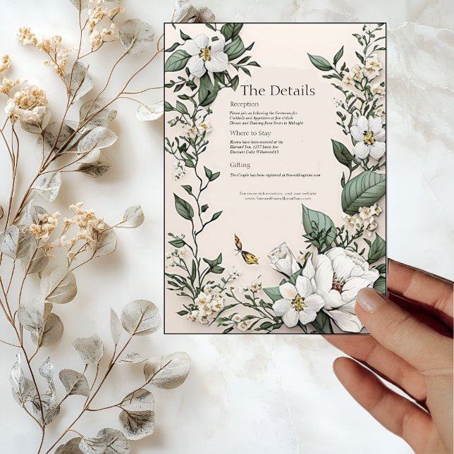 White Magnolias Butterfly Wedding Details Card Einladung (Von Creator hochgeladen)