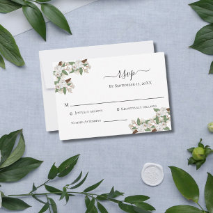 White Magnolias Elegante Wedding RSVP Card Karte