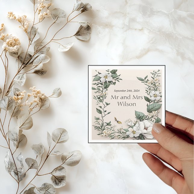 White Magnolias und Butter Hochzeitsessen Cocktail Serviette (Von Creator hochgeladen)