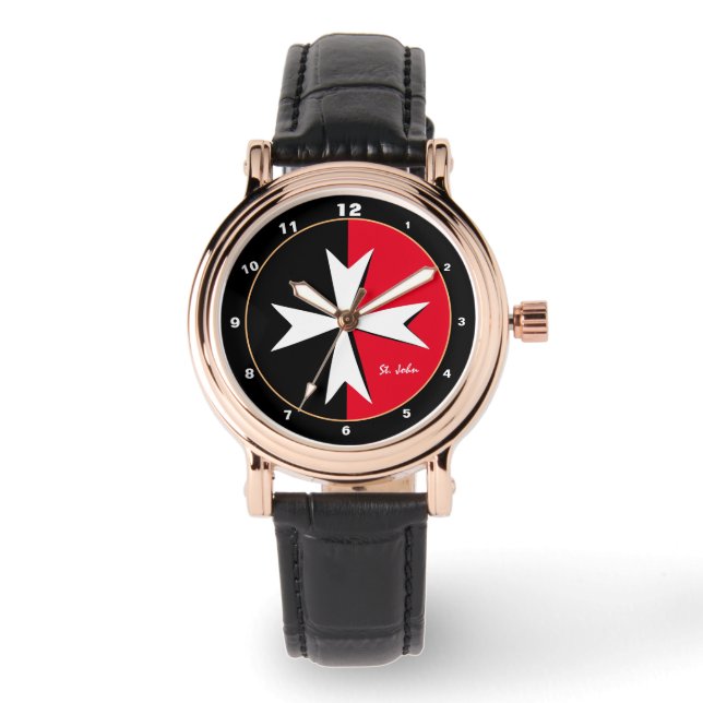 White Maltese Cross & Malta Flag Mode / Feuerwehrm Armbanduhr (Vorderseite)