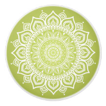 White Mandala auf der grünen Keramik Pull Knob