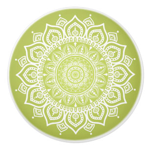 White Mandala auf der grünen Keramik Pull Knob Keramikknauf