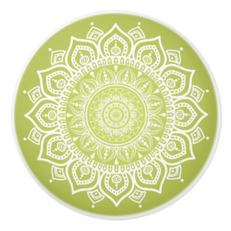 White Mandala auf der grünen Keramik Pull Knob Keramikknauf