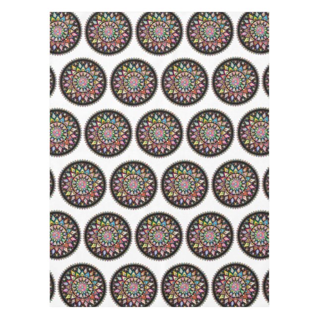 White Mandala Rainbow Indian Pattern Tableclout Tischdecke (Vorderseite)