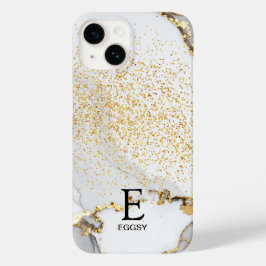 White marble chic gold glitter monogram Case-Mate iPhone 14 hülle