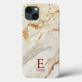 White marble chic gold glitter monogram Case-Mate iPhone hülle