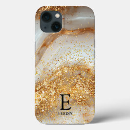 White marble chic gold glitter monogram Case-Mate iPhone hülle