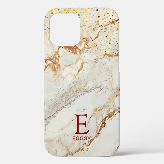 White marble chic gold glitter monogram Case-Mate iPhone hülle (Rückseite)