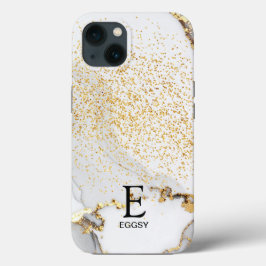 White marble chic gold glitter monogram Case-Mate iPhone hülle