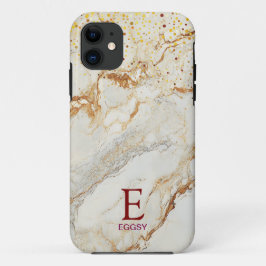 White marble chic gold glitter monogram Case-Mate iPhone hülle