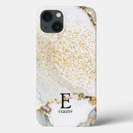 White marble chic gold glitter monogram Case-Mate iPhone hülle