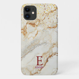 White marble chic gold glitter monogram Case-Mate iPhone hülle