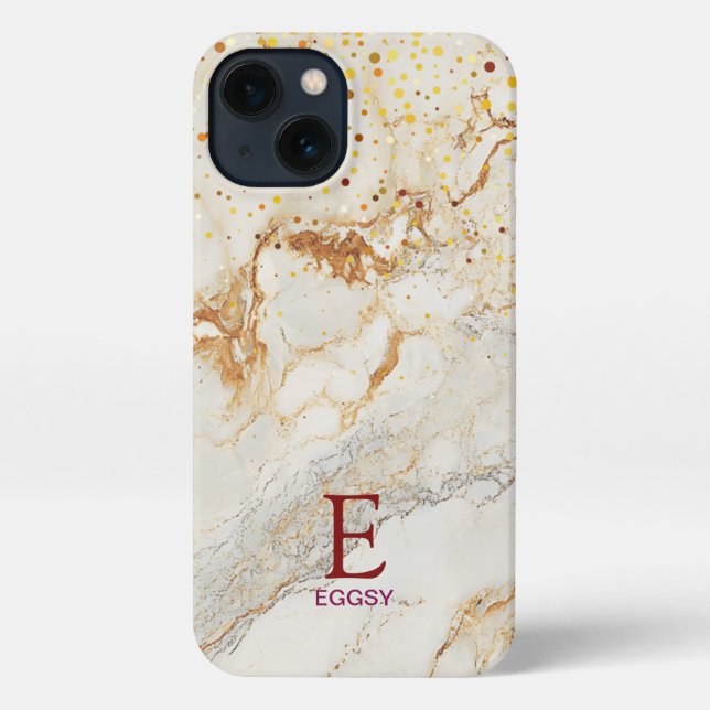 White marble chic gold glitter monogram iPhone hülle (Rückseite)