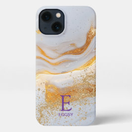 White marble chic gold glitter monogram iPhone hülle